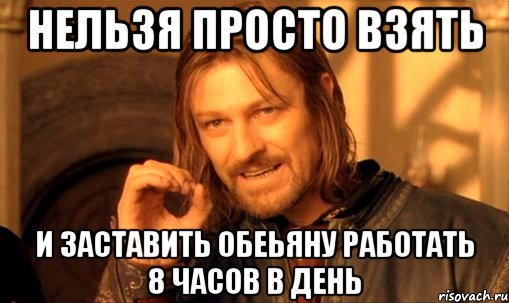 нельзя просто взять и заставить обеьяну работать 8 часов в день, Мем Нельзя просто так взять и (Боромир мем)