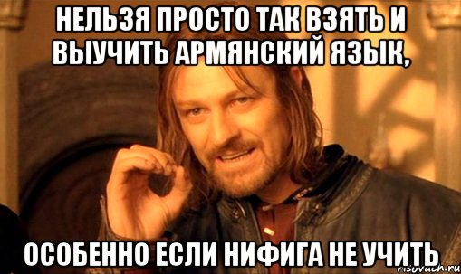 нельзя просто так взять и выучить армянский язык, особенно если нифига не учить, Мем Нельзя просто так взять и (Боромир мем)