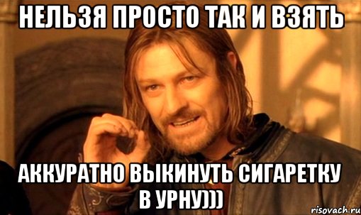 нельзя просто так и взять аккуратно выкинуть сигаретку в урну))), Мем Нельзя просто так взять и (Боромир мем)