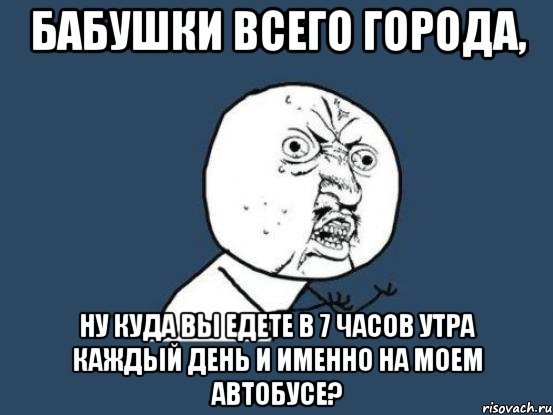 бабушки всего города, ну куда вы едете в 7 часов утра каждый день и именно на моем автобусе?, Мем Ну почему