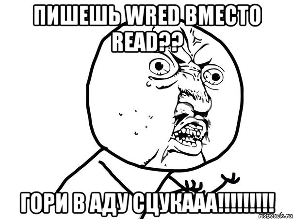 пишешь wred вместо read?? гори в аду сцукааа!!!, Мем Ну почему (белый фон)