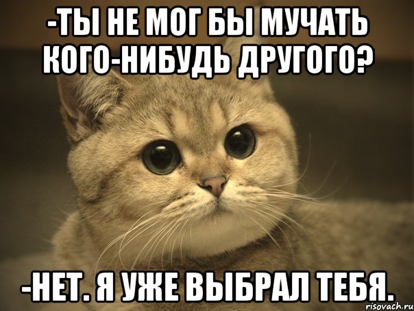 -ты не мог бы мучать кого-нибудь другого? -нет. я уже выбрал тебя., Мем Пидрила ебаная котик