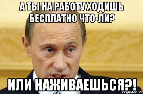 а ты на работу ходишь бесплатно что-ли? или наживаешься?!, Мем путин