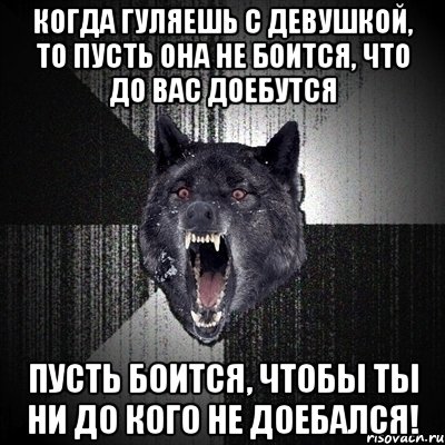 когда гуляешь с девушкой, то пусть она не боится, что до вас доебутся пусть боится, чтобы ты ни до кого не доебался!, Мем Сумасшедший волк