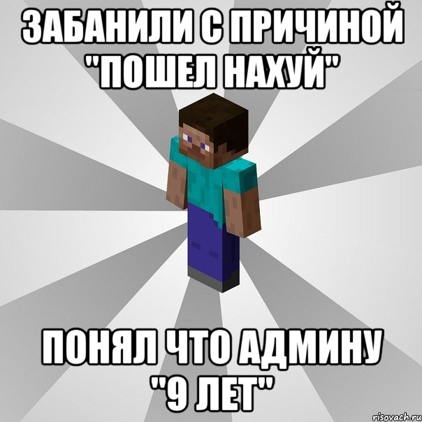 забанили с причиной "пошел нахуй" понял что админу "9 лет", Мем Типичный игрок Minecraft