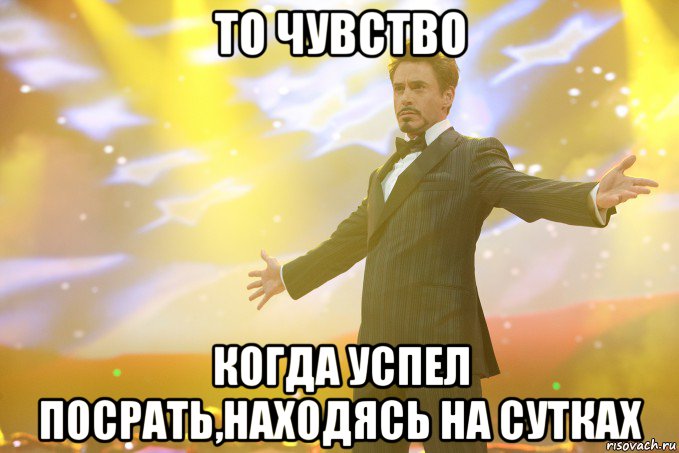 то чувство когда успел посрать,находясь на сутках, Мем Тони Старк (Роберт Дауни младший)