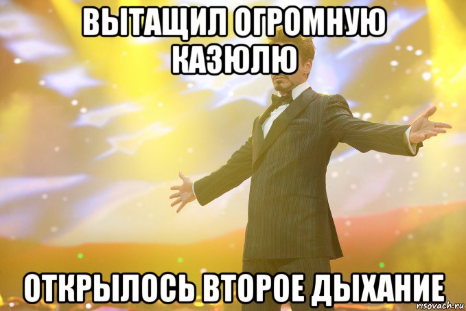 вытащил огромную казюлю открылось второе дыхание, Мем Тони Старк (Роберт Дауни младший)