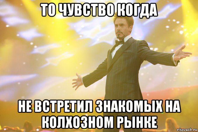 то чувство когда не встретил знакомых на колхозном рынке, Мем Тони Старк (Роберт Дауни младший)