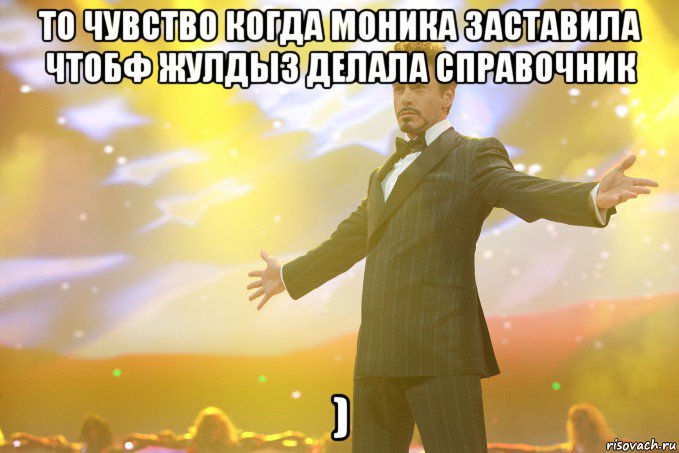 то чувство когда моника заставила чтобф жулдыз делала справочник ), Мем Тони Старк (Роберт Дауни младший)