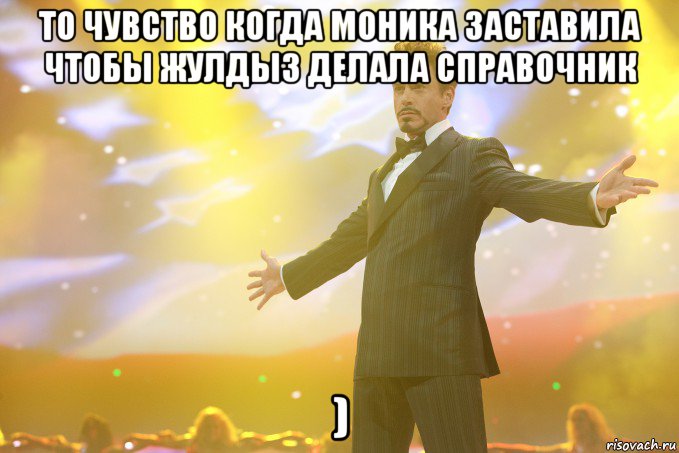 то чувство когда моника заставила чтобы жулдыз делала справочник ), Мем Тони Старк (Роберт Дауни младший)