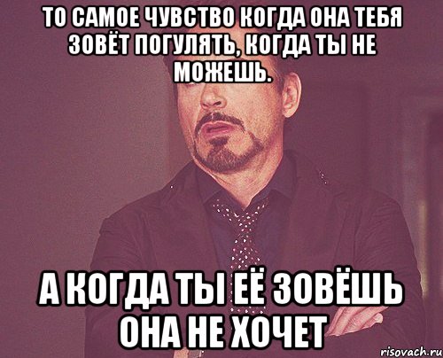 то самое чувство когда она тебя зовёт погулять, когда ты не можешь. а когда ты её зовёшь она не хочет, Мем твое выражение лица