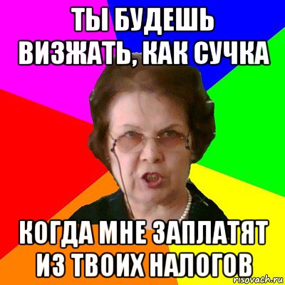 ты будешь визжать, как сучка когда мне заплатят из твоих налогов, Мем Типичная училка