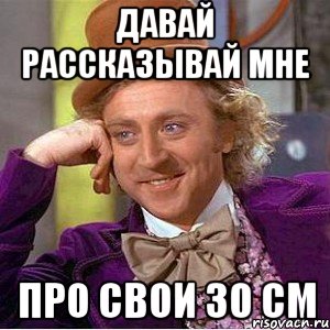 давай рассказывай мне про свои 30 см, Мем Ну давай расскажи (Вилли Вонка)