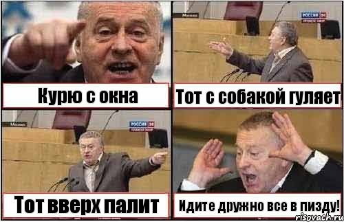 Курю с окна Тот с собакой гуляет Тот вверх палит Идите дружно все в пизду!, Комикс жиреновский