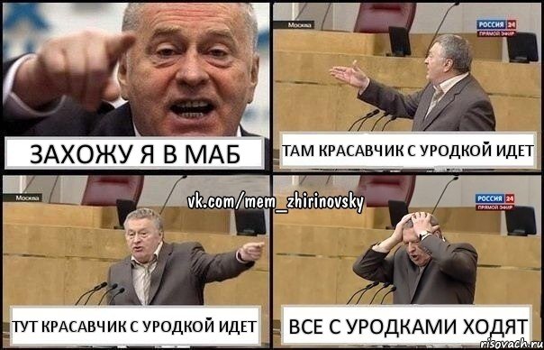 Захожу я в МАБ Там красавчик с уродкой идет Тут красавчик с уродкой идет Все с уродками ходят, Комикс Жирик