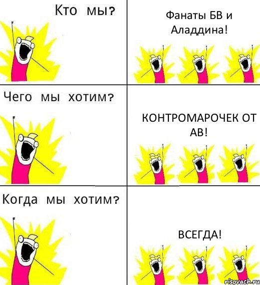 Фанаты БВ и Аладдина! Контромарочек от АВ! Всегда!, Комикс Что мы хотим