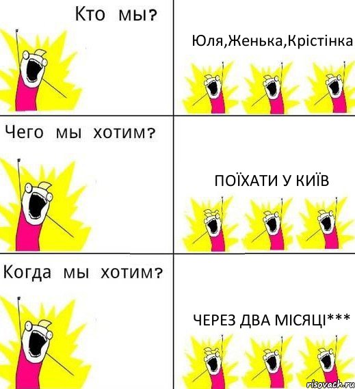 Юля,Женька,Крістінка Поїхати у Київ Через два місяці***, Комикс Что мы хотим