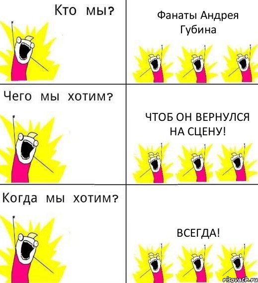 Фанаты Андрея Губина чтоб он вернулся на сцену! всегда!, Комикс Что мы хотим