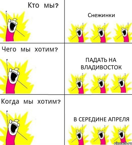 Снежинки Падать на Владивосток В середине апреля, Комикс Что мы хотим