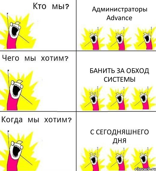 Администраторы Advance Банить за обход системы С сегодняшнего дня, Комикс Что мы хотим