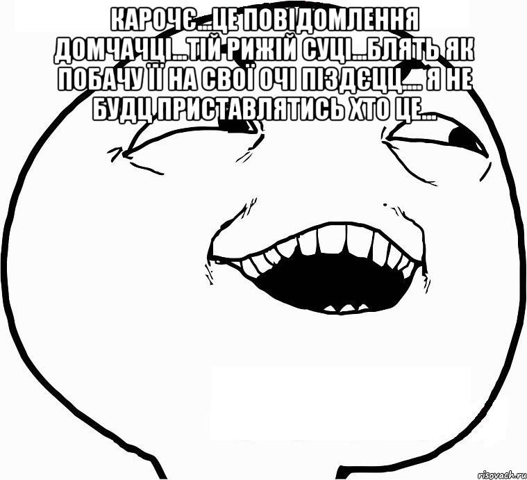 карочє...це повідомлення домчачці...тій рижій суці...блять як побачу її на свої очі піздєцц.... я не будц приставлятись хто це... , Мем Дааа