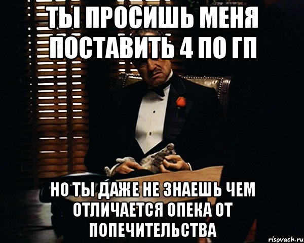 ты просишь меня поставить 4 по гп но ты даже не знаешь чем отличается опека от попечительства, Мем Дон Вито Корлеоне