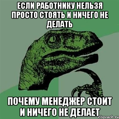 если работнику нельзя просто стоять и ничего не делать почему менеджер стоит и ничего не делает, Мем Филосораптор