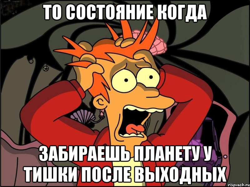 то состояние когда забираешь планету у тишки после выходных, Мем Фрай в панике