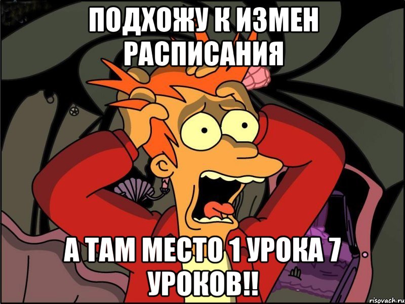 подхожу к измен расписания а там место 1 урока 7 уроков!!, Мем Фрай в панике