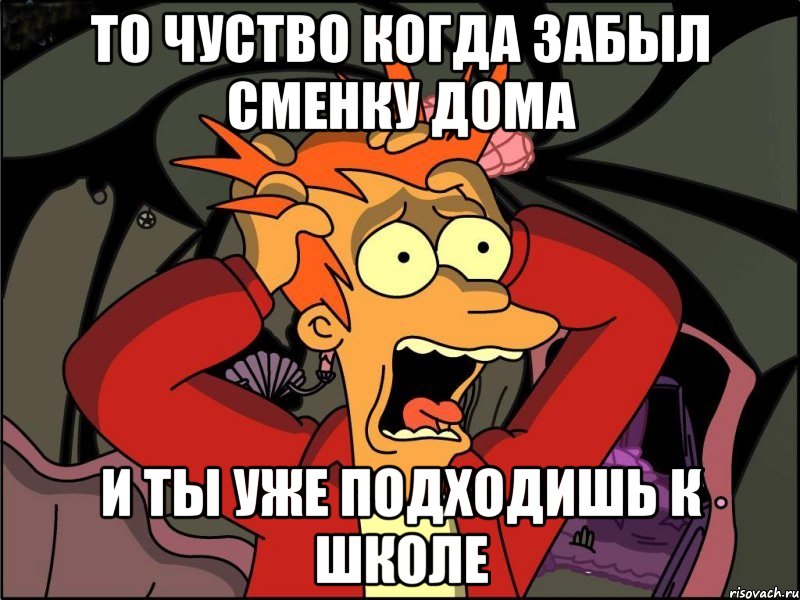 то чуство когда забыл сменку дома и ты уже подходишь к школе, Мем Фрай в панике