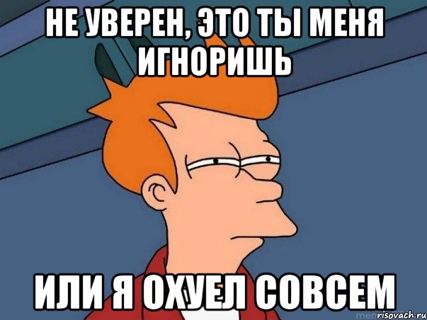 не уверен, это ты меня игноришь или я охуел совсем, Мем  Фрай (мне кажется или)