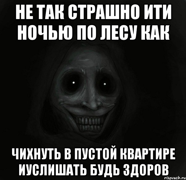 не так страшно ити ночью по лесу как чихнуть в пустой квартире иуслишать будь здоров, Мем Ночной гость