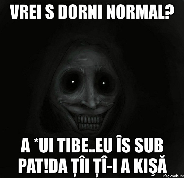 vrei s dorni normal? a *ui tibe..eu îs sub pat!da ţîi ţî-i a kişă, Мем Ночной гость