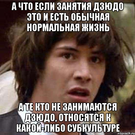 а что если занятия дзюдо это и есть обычная нормальная жизнь а те кто не занимаются дзюдо, относятся к какой-либо субкультуре, Мем А что если (Киану Ривз)