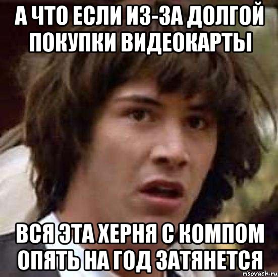 а что если из-за долгой покупки видеокарты вся эта херня с компом опять на год затянется, Мем А что если (Киану Ривз)