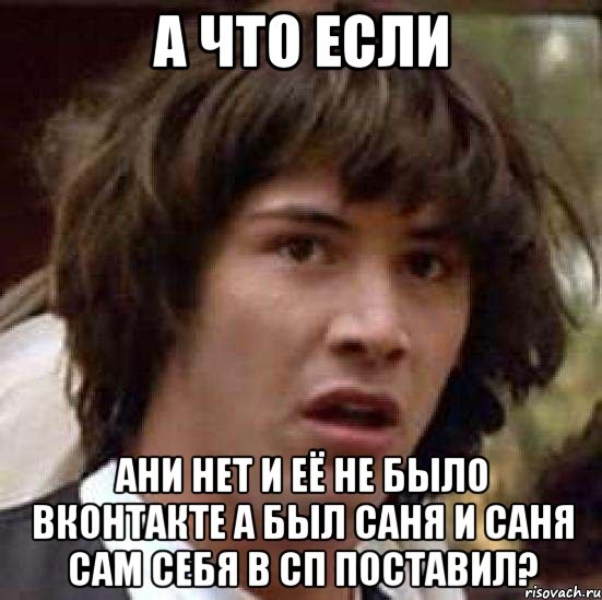 а что если ани нет и её не было вконтакте а был саня и саня сам себя в сп поставил?, Мем А что если (Киану Ривз)