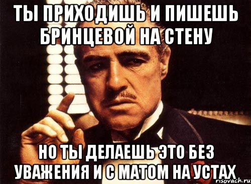 ты приходишь и пишешь бринцевой на стену но ты делаешь это без уважения и с матом на устах, Мем крестный отец