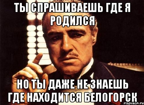 ты спрашиваешь где я родился но ты даже не знаешь где находится белогорск, Мем крестный отец