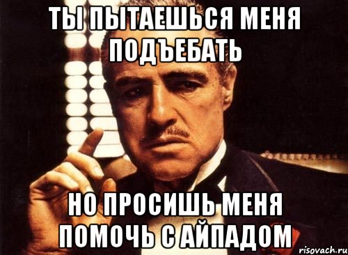 ты пытаешься меня подъебать но просишь меня помочь с айпадом, Мем крестный отец