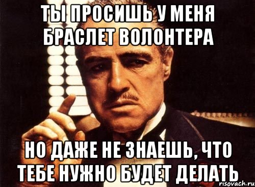 ты просишь у меня браслет волонтера но даже не знаешь, что тебе нужно будет делать, Мем крестный отец