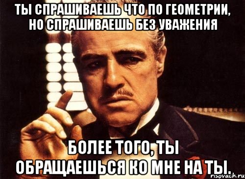 ты спрашиваешь что по геометрии, но спрашиваешь без уважения более того, ты обращаешься ко мне на ты., Мем крестный отец