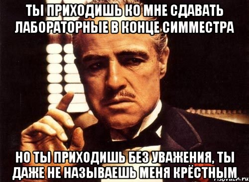ты приходишь ко мне сдавать лабораторные в конце симместра но ты приходишь без уважения, ты даже не называешь меня крёстным, Мем крестный отец