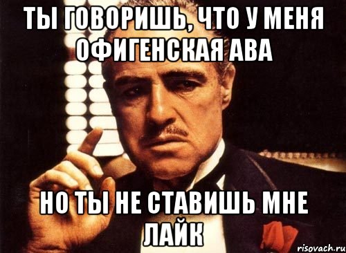 ты говоришь, что у меня офигенская ава но ты не ставишь мне лайк, Мем крестный отец