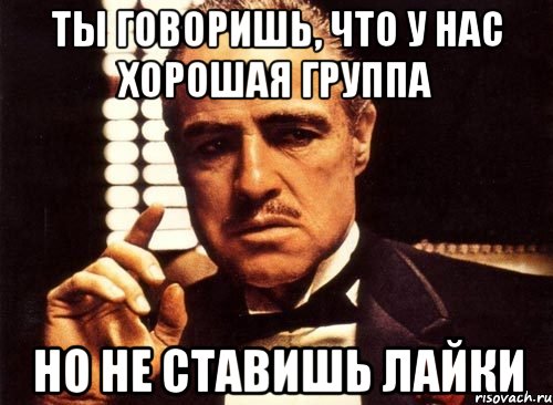 ты говоришь, что у нас хорошая группа но не ставишь лайки, Мем крестный отец