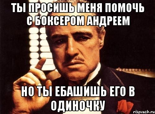 ты просишь меня помочь с боксером андреем но ты ебашишь его в одиночку, Мем крестный отец