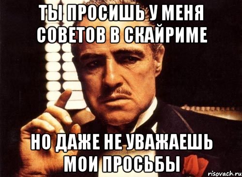 ты просишь у меня советов в скайриме но даже не уважаешь мои просьбы, Мем крестный отец