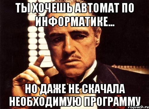 ты хочешь автомат по информатике... но даже не скачала необходимую программу, Мем крестный отец