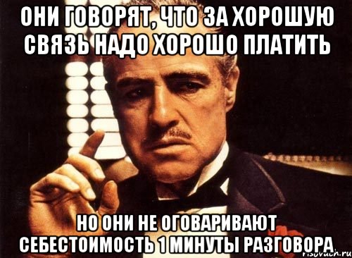 они говорят, что за хорошую связь надо хорошо платить но они не оговаривают себестоимость 1 минуты разговора, Мем крестный отец