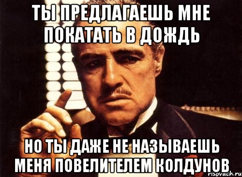 ты предлагаешь мне покатать в дождь но ты даже не называешь меня повелителем колдунов, Мем крестный отец