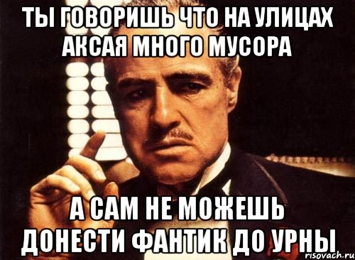 ты говоришь что на улицах аксая много мусора а сам не можешь донести фантик до урны, Мем крестный отец